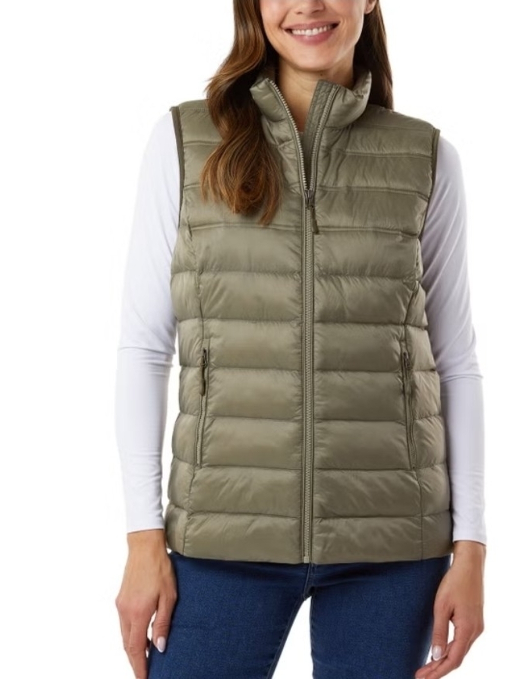 32 Degrees Olive Quilted Puffer Vest - Zip Front